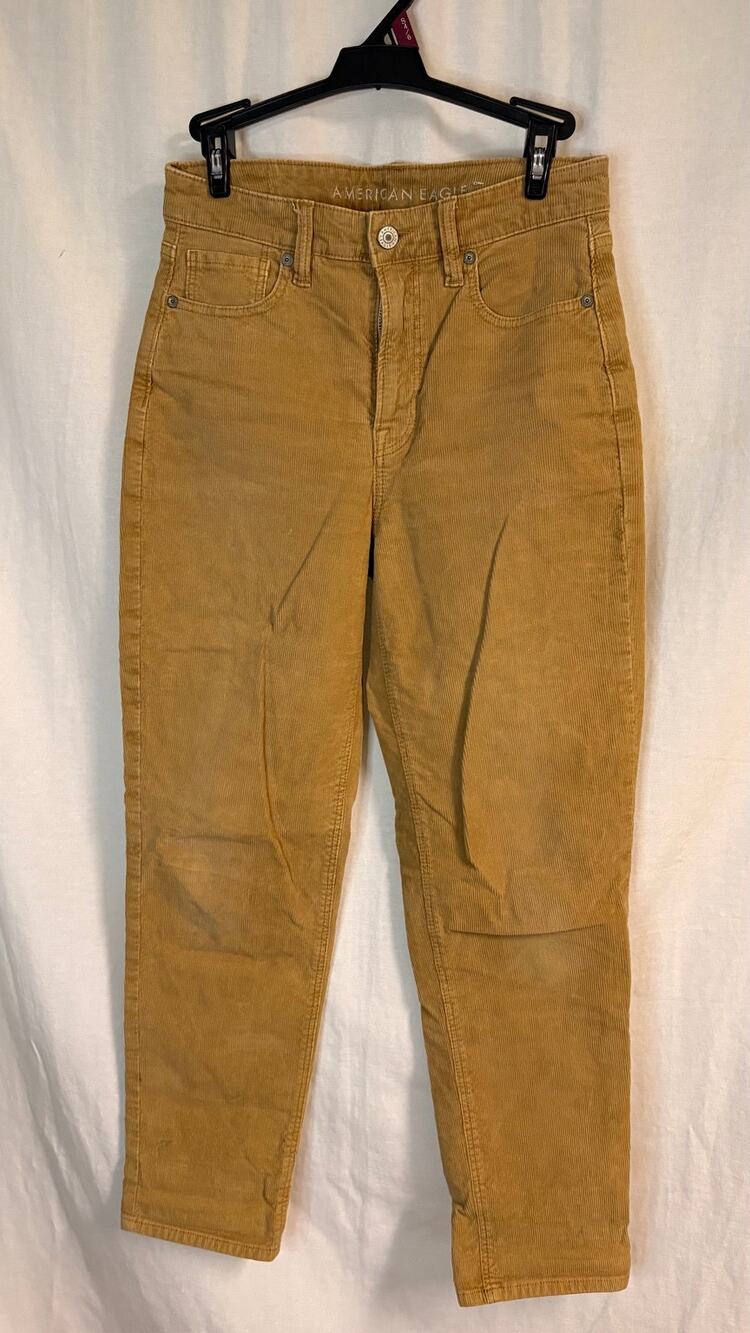 American Eagle High Rise Corduroy Mom Jeans Size 2 Brown Tan Straight Leg